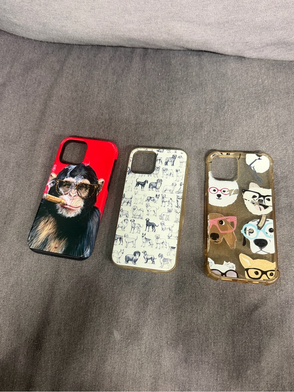 Set of 3 Cute Dog & Monkey iPhone Cases - Red, Cream, Brown